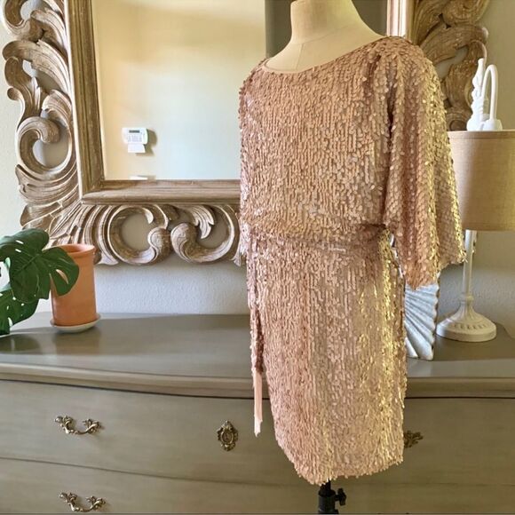 Jessica Simpson Dress Sequence Cold Shoulder Blush C27 - Picture 1 of 8